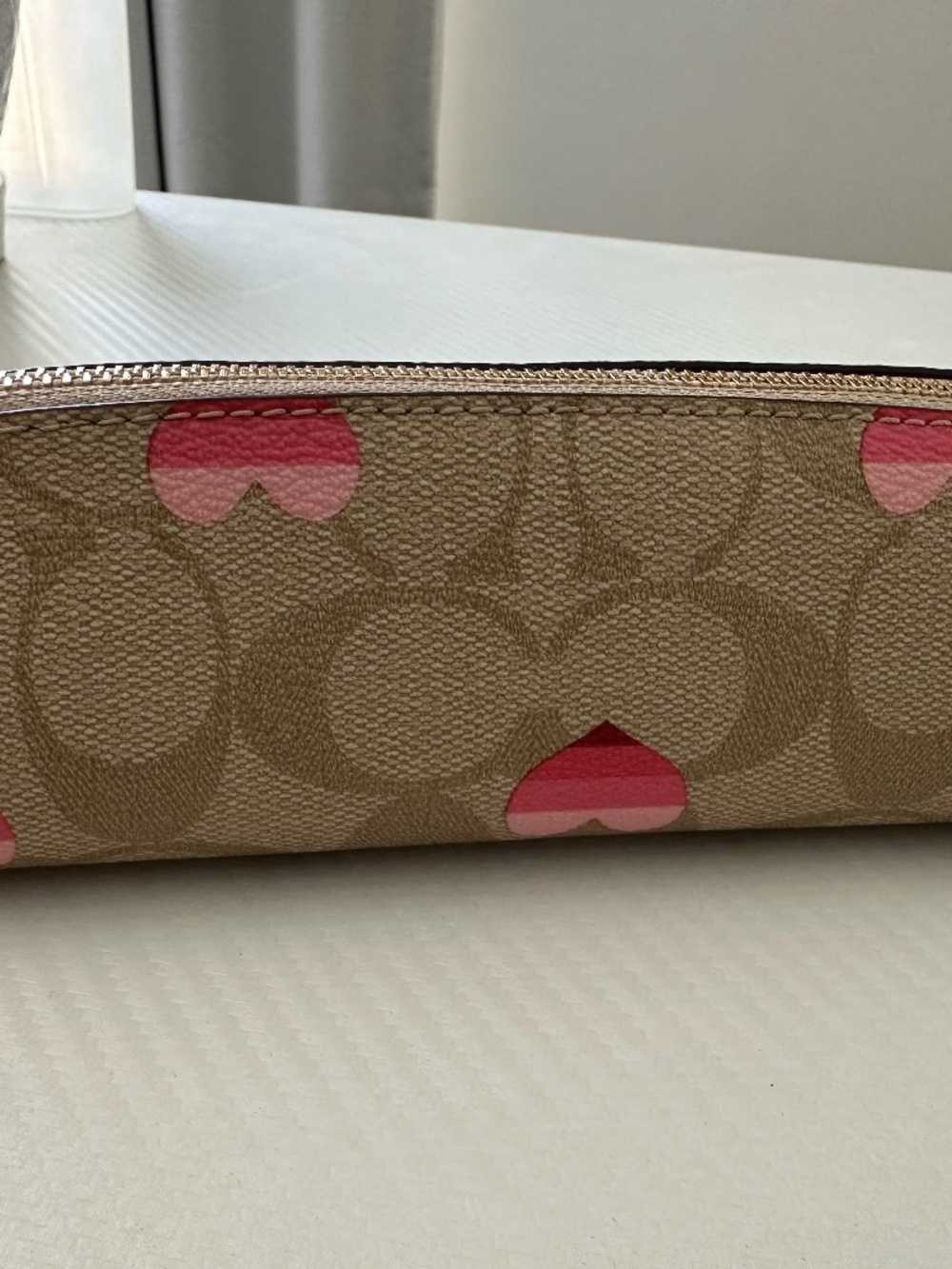 Coach Pencil make up Case In Signature Canvas With Stripe Heart Print